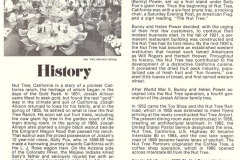 Black and white text explaining the history of Nut Tree, California. Includes details about its founding by Josiah Allision, his grandson, and the development of the Nut Tree business. A small image shows a dining scene labeled “Nut Tree Western Dining.”.